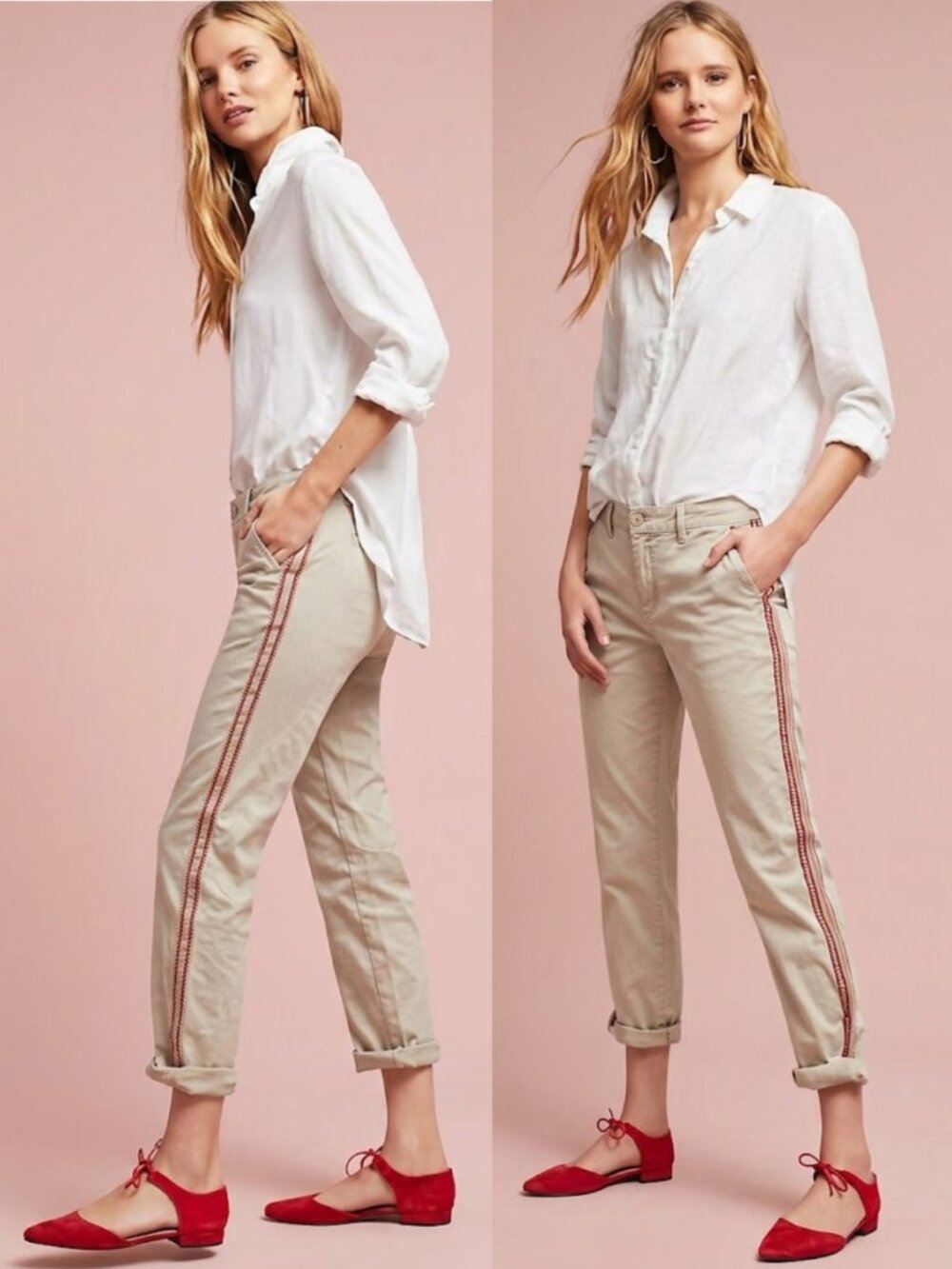 Anthropologie Relaxed Striped Chino Pants Cotton Tuxedo Stripe size 28